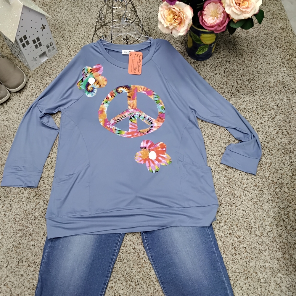 3879 SixVibrant Floral Peace Long Sleeve Top - Picture 1 of 6
